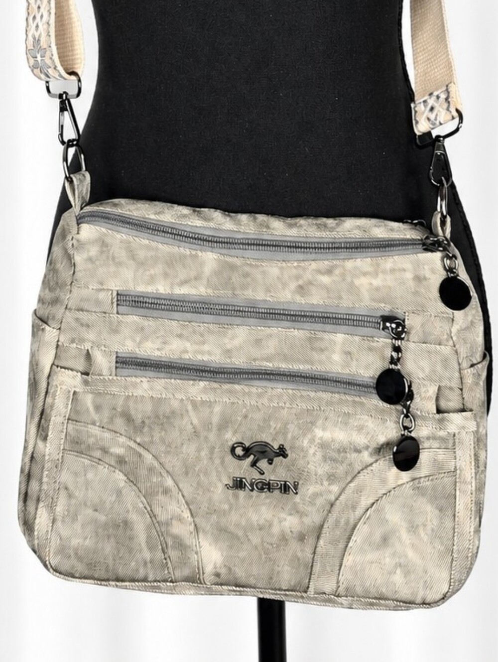 JINGPIN Crossbody Bag Multi Pocket Travel Organizer Purse Adjustable Strap EUC